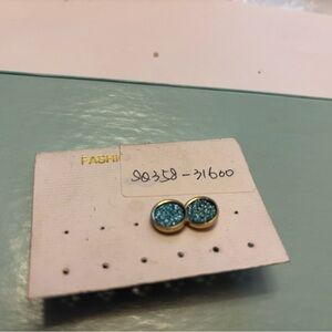 Gold-Tone Sparkling Blue Stud Earrings